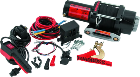 QuadBoss Winch 2500Lb with synthetic rope and accessories for tough recovery jobs
