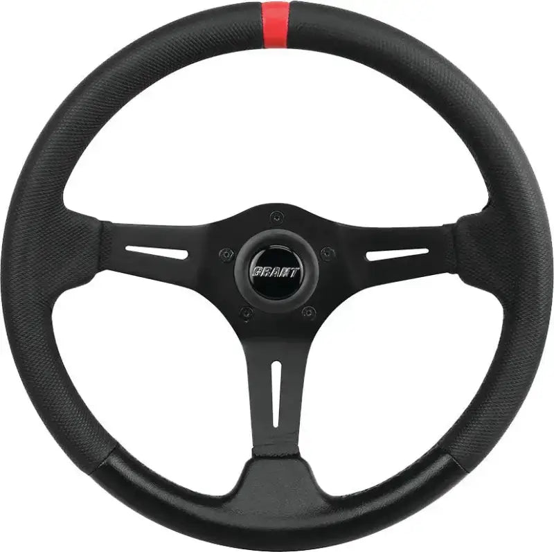 Black steering wheel with ultra grip and red stripe for racing cars