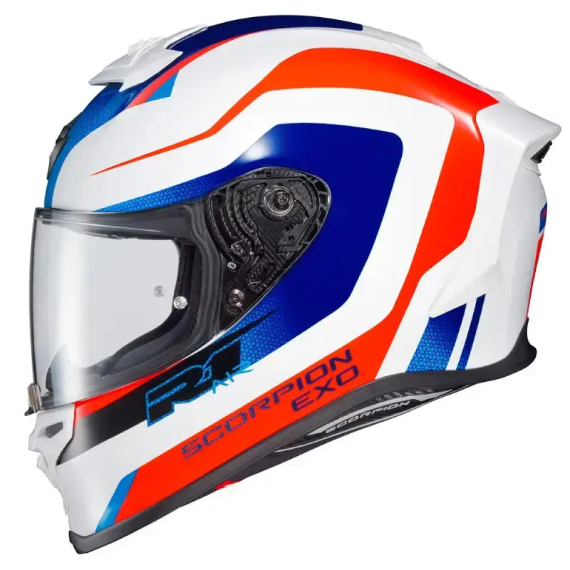 Scorpion EXO-R1 Air Full Face Helmet in Hive Gold/Black, Moto GP and World Superbike certified, advanced multi-layer EPS, DOT-218/ECE approved, clear face shield.