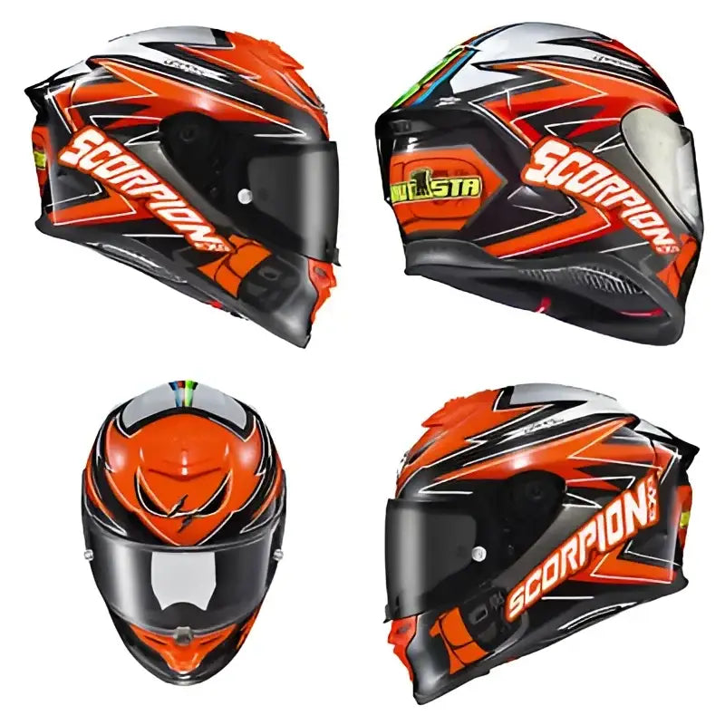 Orange and black motorcycle helmet with cheek pads and face shield, R1-3036 Exo-R1 Air