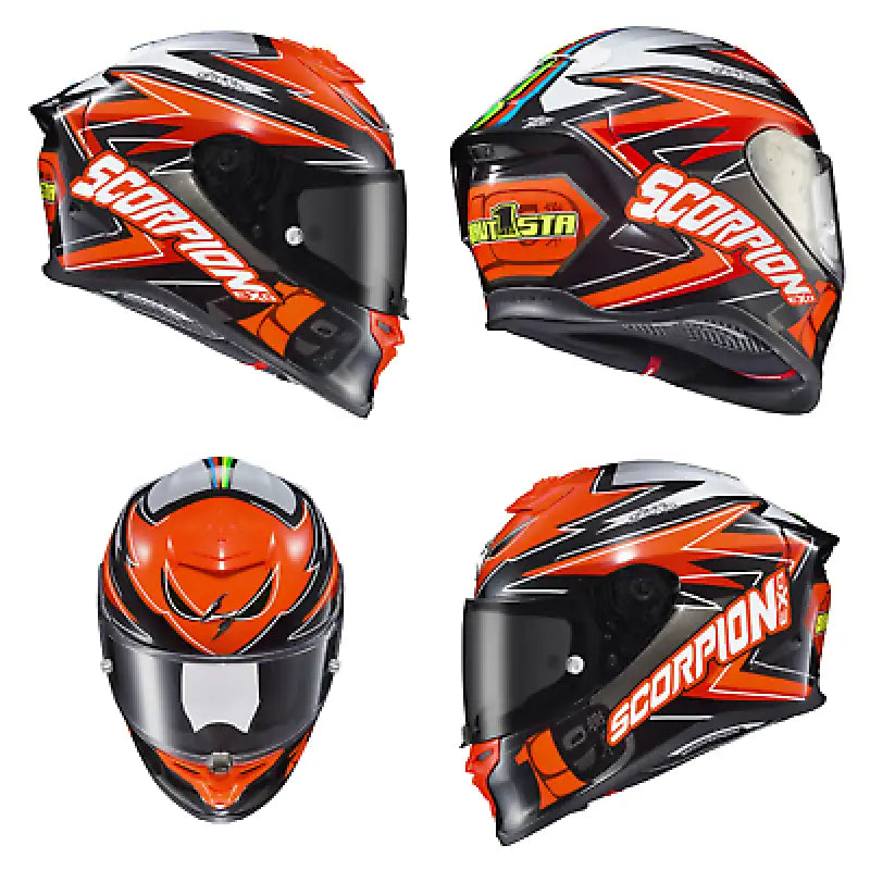 Orange and black R1-3037 Scorpion Exo Exo-R1 Air full face helmet with face shield and cheek pads