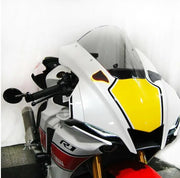 White and yellow Yamaha R1 motorcycle with R1-MBO-20 Mirror Block Off Turn Signals Yam