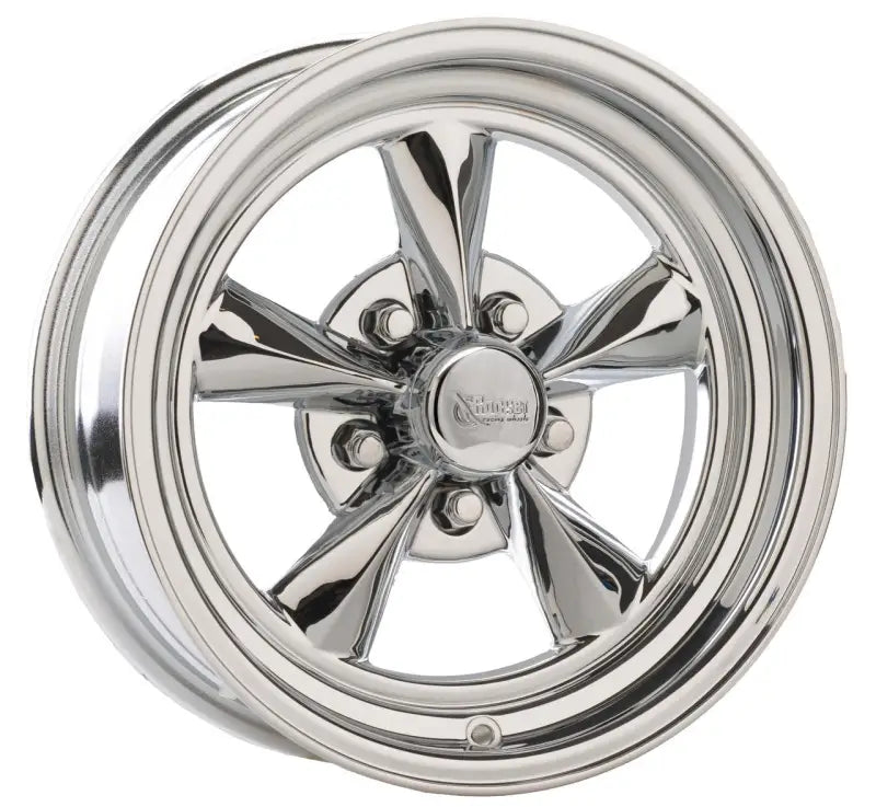 Polished chrome classic wheel with star-spoke design on R24-566135 Drake Wheels Fuel Chrm