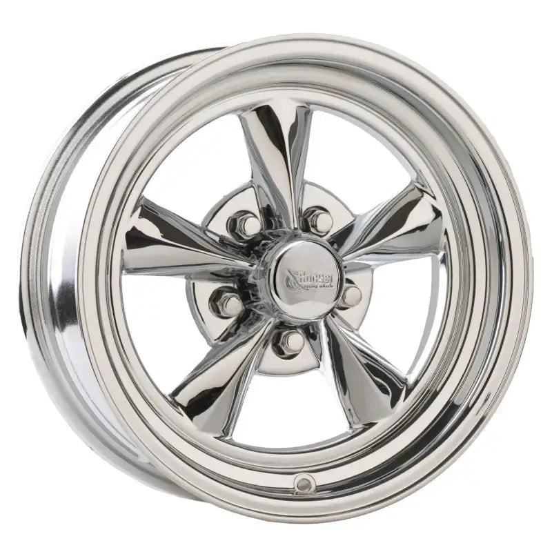 Polished chrome classic wheel with star-spoke design on R24-566135 Drake Wheels Fuel Chrm