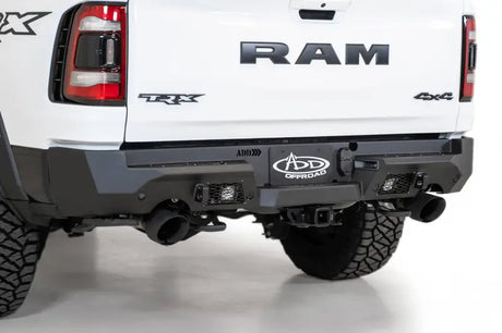 Stealth Fighter Rear Bumper by A.Desert for RAM TRX, showcasing rugged design and ADD Offroad branding.