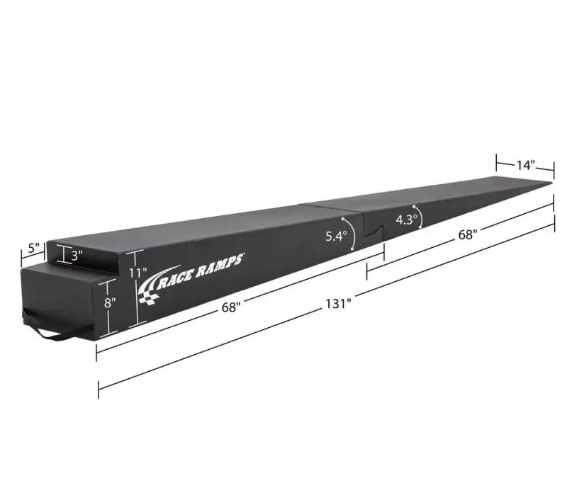 Race Ramps 11in. Two-Piece Trailer Ramps with 5.4 Degree Approach Angle featuring product dimensions: height - 11", length - 131", width - 14".
