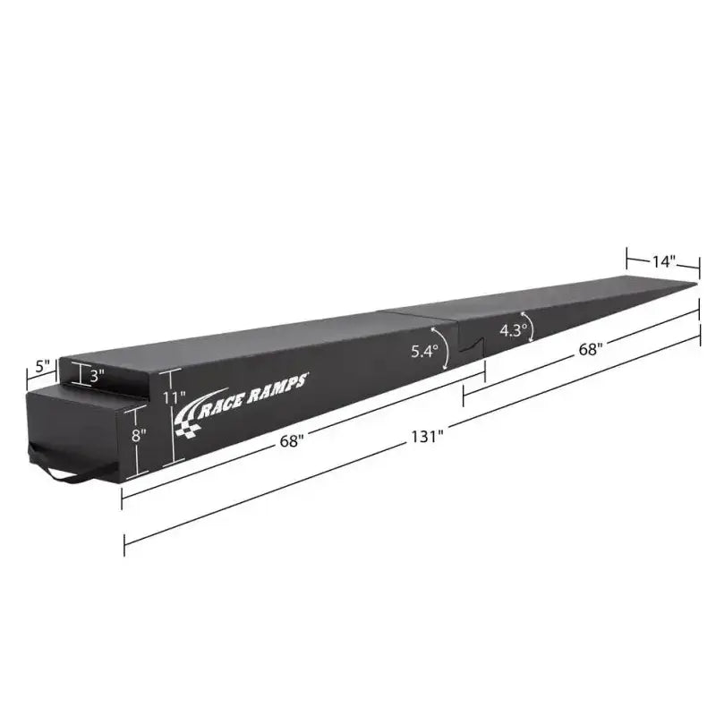 Race Ramps 11in. Two-Piece Trailer Ramps with 5.4 Degree Approach Angle featuring product dimensions: height - 11", length - 131", width - 14".