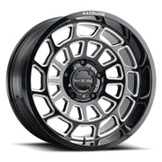 Black and silver Raceline 955M Warp 20x9in wheel for rugged off-road look