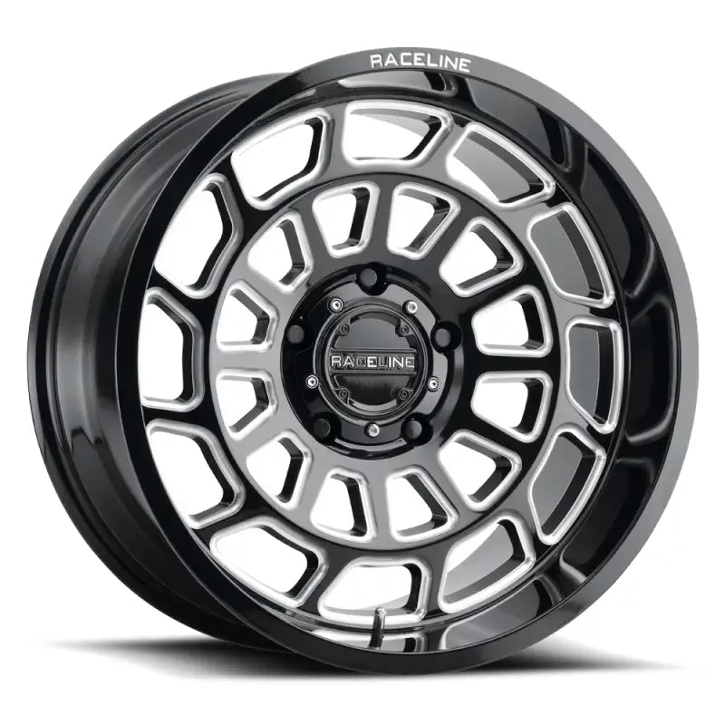 Black and silver Raceline 955M Warp 20x9in wheel for rugged off-road look