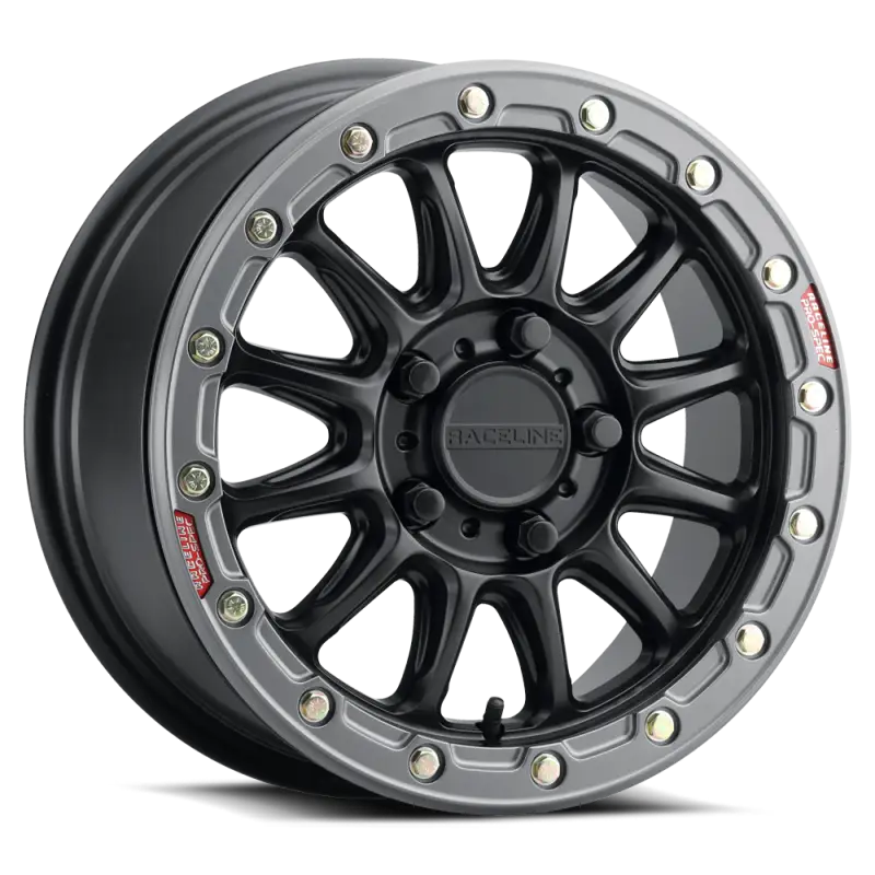 Raceline A14BG Alpha 15x7in/5x114.3 BP/53mm Offset/68mm Bore - Black & Gunmetal Ring Beadlock Wheel - Wheels