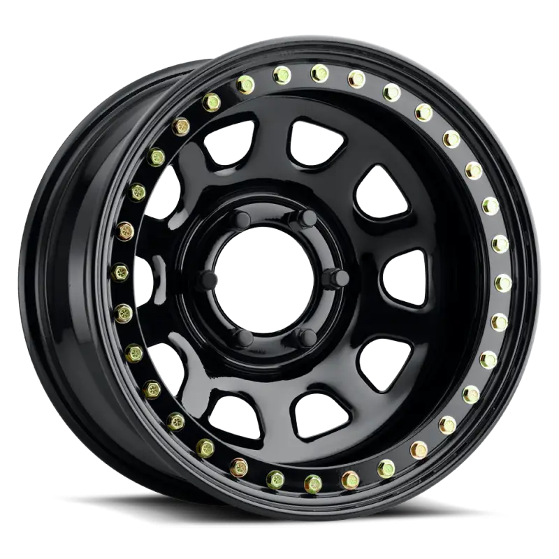 Raceline RT51 Daytona Rock 15x8in/6x139.7 BP/-19mm Offset/107.95mm Bore - Gloss Black Beadlock Wheel - Wheels