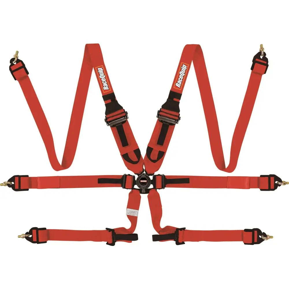 Racequip FIA Approved Harness 855015RQP - Red 6PT Camlock Hnr