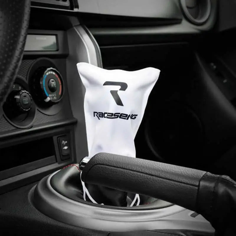 Raceseng Shift Knob Cover (Thermal Bag) - White Microfiber w/Black Logo 