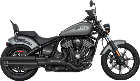 Gray Indian Chief cruiser motorcycle with black accents and racing slip on removable baffles