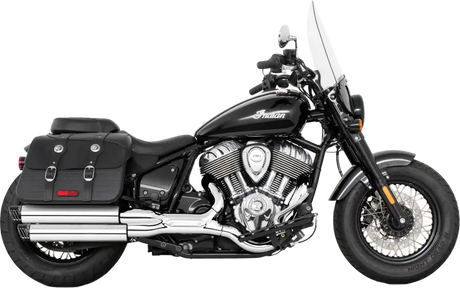 Indian Chief motorcycle with saddlebags and windshield featuring Racing Slip On 3.25 removable baffles