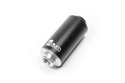 Radium Engineering 10 Micron Stainless Check Valve Fuel Filter with sleek black design.