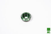 Radium Engineering Subaru Injector Seat 22mm, green anodized aluminum with white engraved logo.