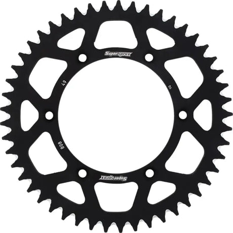 Black motorcycle rear sprocket ral-808-49-blk with multiple mounting holes for chain life
