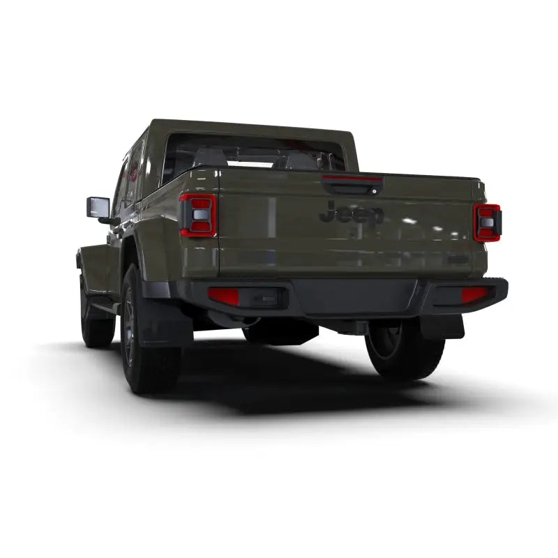 Rally Armor Black Mud Flap with Grey Logo on Jeep Gladiator Mojave/Rubicon, enhancing off-road capabilities and exterior protection, Truck & Automotive, AVADA - Best Sellers