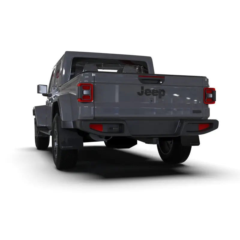 Rear view of Jeep Gladiator showcasing RAL UR Black Mud Flap with Grey Logo for ultimate off-road protection and style, Truck & Automotive, AVADA - Best Sellers