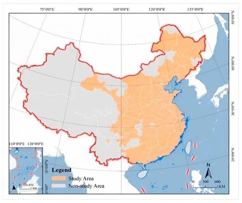 Map of China showing study areas for Rale Industries chain guide with precise chain guidance
