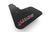 Rally Armor black mud flap for Ford Focus with BCE Breast Cancer logo and rally armor branding