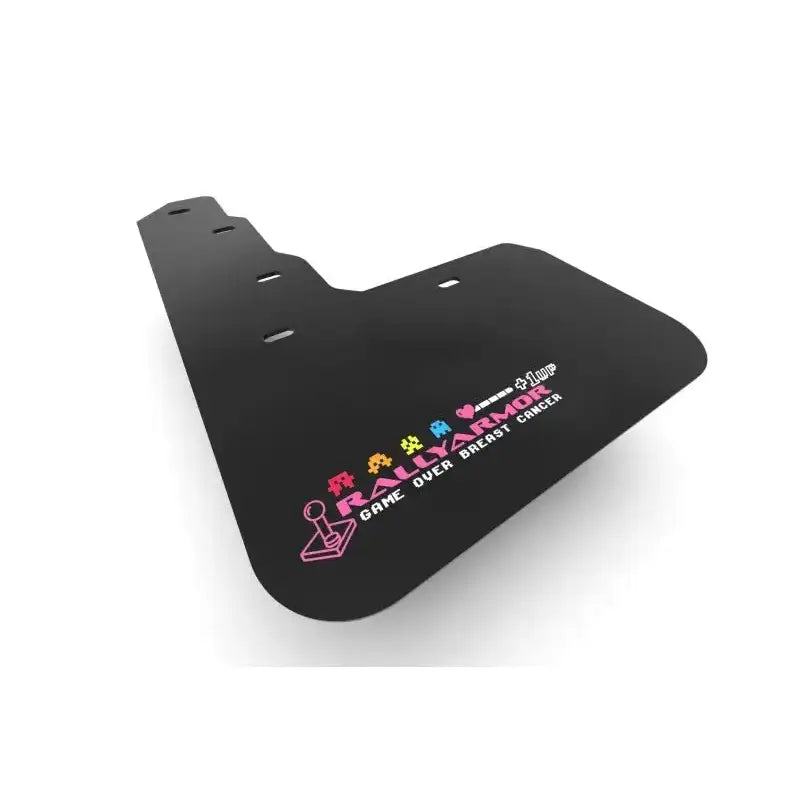 Rally Armor black mud flap for Ford Focus with BCE Breast Cancer logo and rally armor branding