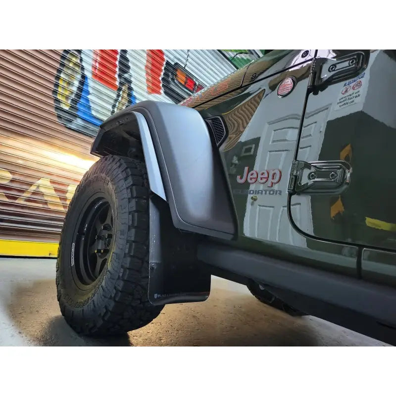 Rally Armor MF104-BLK-MBK Rally Armor 19-23 Jeep JT Gladiator Mojave/Rubicon Black Mud Flap w/ Metallic Black Logo