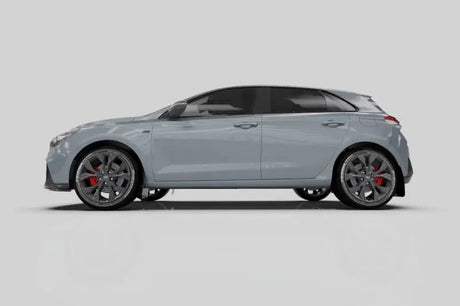 Gray hatchback car with Rally Armor mud flaps on Hyundai Elantra N Line