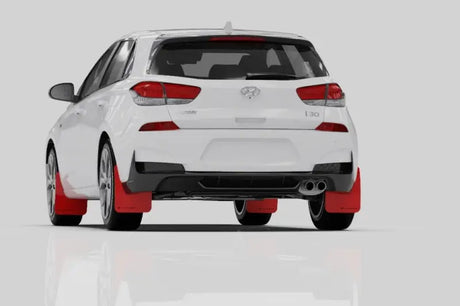White Hyundai Elantra N Line with Rally Armor red mud flaps for perfect style and protection