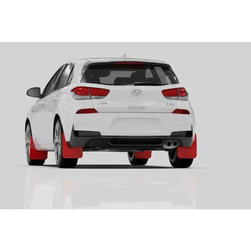 White Hyundai Elantra N Line with Rally Armor red mud flaps for perfect style and protection