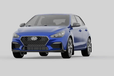 Blue Hyundai i30 with Rally Armor mud flaps for Hyundai Elantra N Line styling