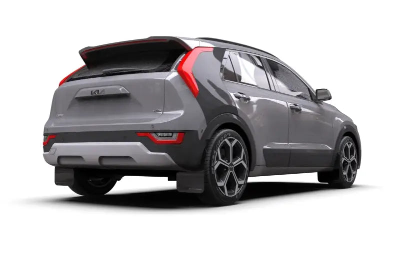 Silver-gray Kia Niro with Rally Armor mud flap and cool alloy wheels