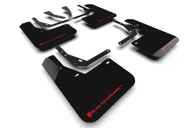 Black UR mud flaps with red Rally Armor logo for Hyundai Kona EV 2024