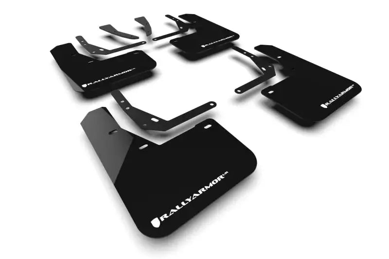 Black Rally Armor mud flaps with mounting hardware for Hyundai Kona EV 2024