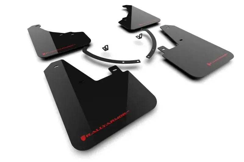 Black mud flaps with mounting hardware and red logo for Hyundai Santa Fe 2024+