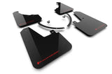 Black mud flaps with mounting hardware and red logo for Hyundai Santa Fe 2024+