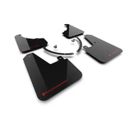 Black mud flaps with mounting hardware and red logo for Hyundai Santa Fe 2024+