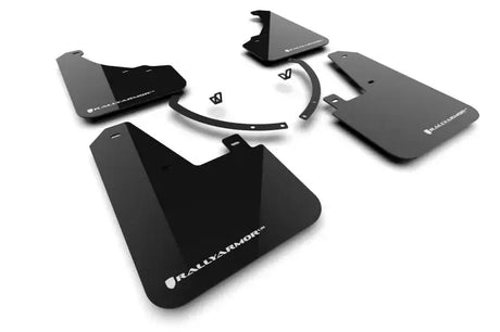 Black Rally Armor mud flaps and hardware for Hyundai Santa Fe Black 2024+ in action