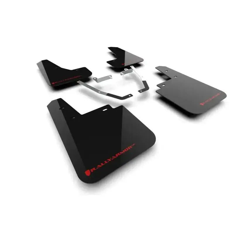 Black UR mud flaps with mounting hardware and red logo for Subaru Crosstrek Wilderness