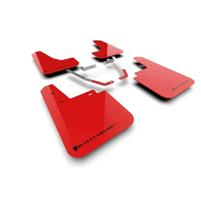 Red Rally Armor mud flaps with glossy finish and black logo for Subaru Crosstrek