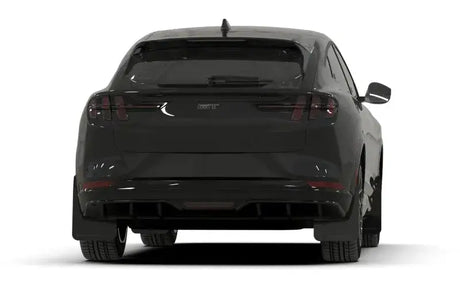 Dark grey Ford Mustang Mach-E GT with Rally Armor mud flap featuring metallic black logo