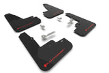 Rally Armor Ford Mustang mud flaps with red logo and mounting hardware