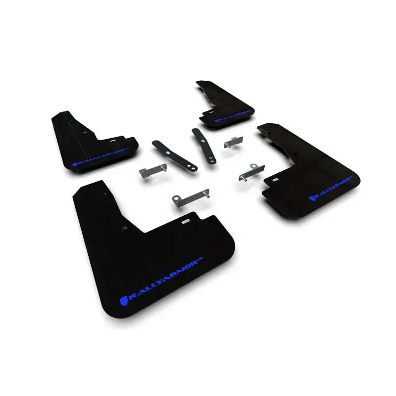 Black Rally Armor mud flaps with blue accents for Kia EV6 protection