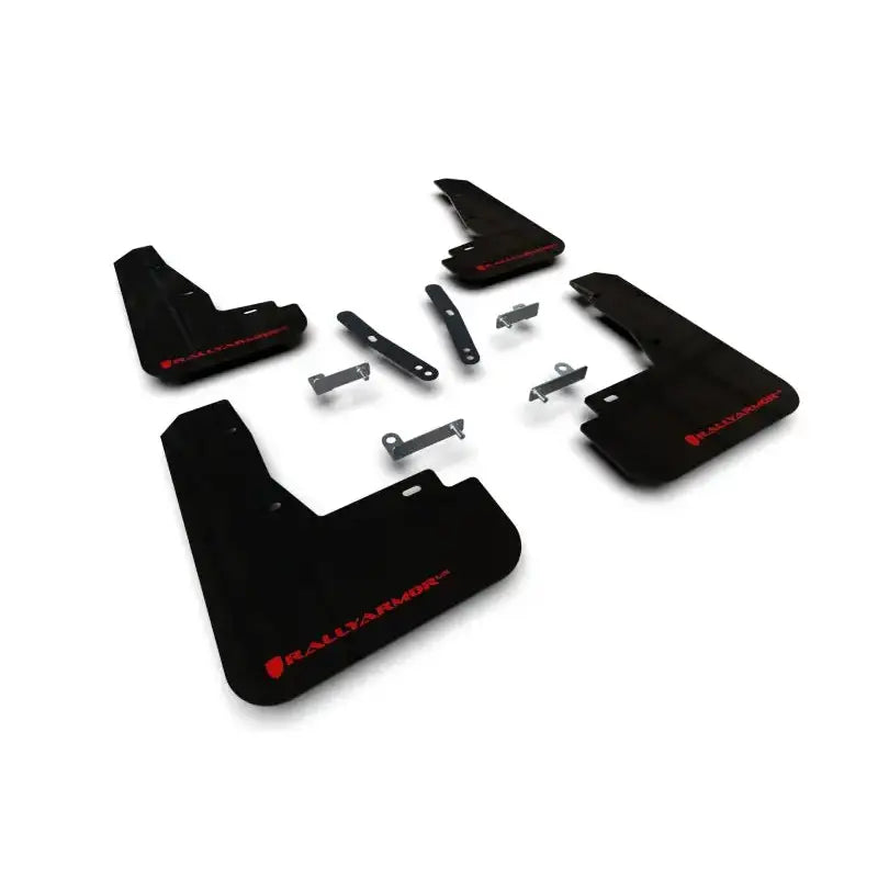 Rally Armor black and red Kia EV6 mud flaps with silver hardware