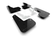 Black mud flaps and metal brackets for Acura Integra Type S rally car protection