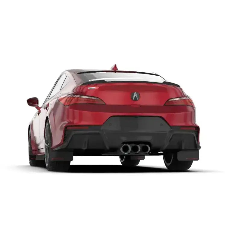 Red Acura Integra Type S rear view with Rally Armor mud flap showcasing white logo