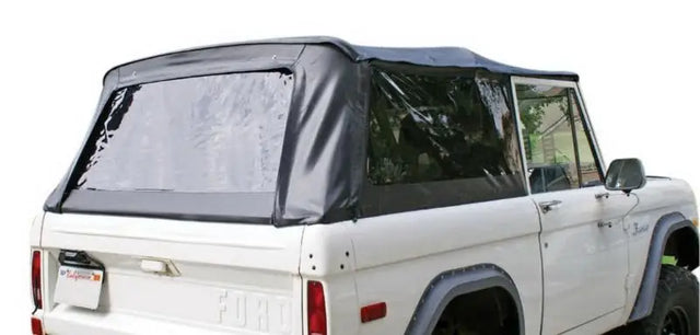 White classic Ford Bronco with black soft top for Rampage 1966-1977 Ford Bronco complete soft top