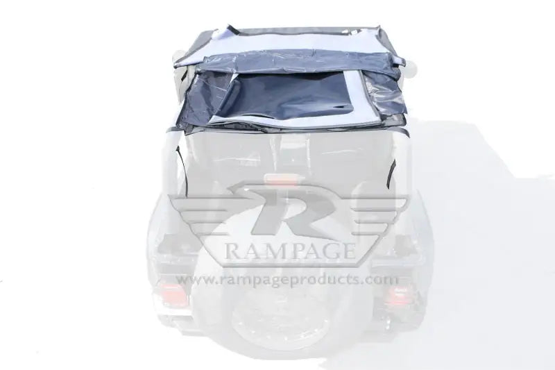Rampage 1992-1995 Jeep Wrangler (YJ) Frameless Soft Top Kit - Black Diamond with tinted windows and door skins. Unique fastback design for better aerodynamics and quieter ride.