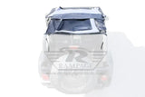 Rampage 1992-1995 Jeep Wrangler (YJ) Frameless Soft Top Kit - Black Diamond with tinted windows and door skins. Unique fastback design for better aerodynamics and quieter ride.